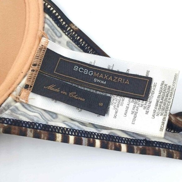 BCBG MaxAzria Bikini Top Womens Sz S Brown Boho Geo Minimal Gold Y2K Island Girl - Picture 9 of 12
